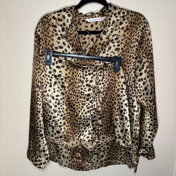 Victoria's Secret 2 piece leopard print satin pajama set small - Picture 1 of 6